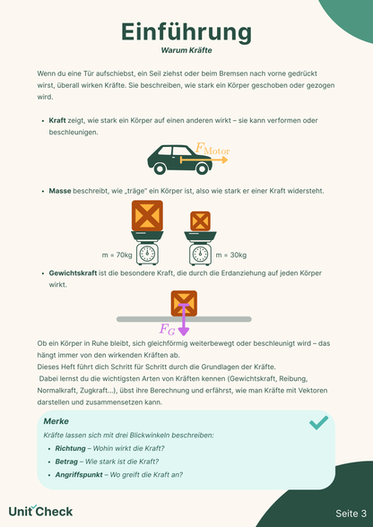 Physik Grundlagen - Kräfte (25 Seiten PDF)